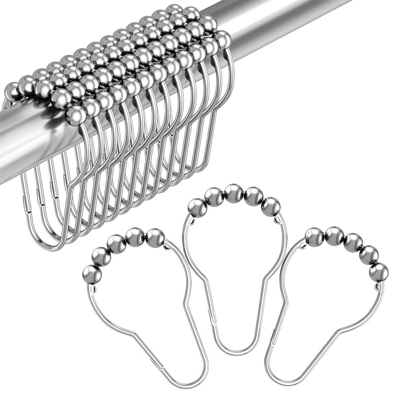 Amazer Shower Curtain Hooks, Decorative Shower Curtain Hooks Rust Proof Stainless Steel Shower Curtain Hooks, Shower Hooks for Shower Curtain Bathroom 12PCS, Polished Chrome - Image 1